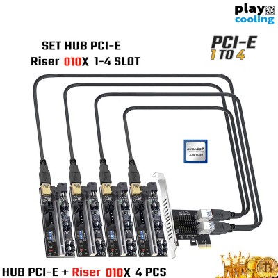 SET HUB PCI-E Riser Card X4 V.010X X4 Black Black (ชุดฮํบต่อการ์ดจอเพิ่ม 4ตัว สำหรับเครื่องขุด)