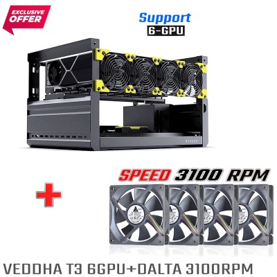 (⛏ พร้อมส่ง)  VEDDHA T3 6GPU + DELTA 3100RPM Premium Mining Aluminum Case Stackable (พรีเมี่ยมเคสริก วางซ้อนกันได้