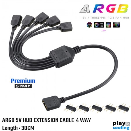 5V ARGB Hub Extension Cable 3 pin 5 way (สายต่อเพิ่มอุปกรณ์ 1 to 4 ARGB 5V 3Pin รับประกัน 1 ปี)