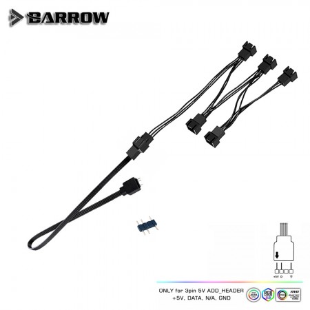 (Set 2in1)   Barrow RGB LRC2.0 5V to ARGB Header 3pin motherboard control connection line 5way 