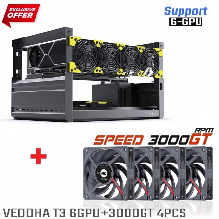 (⛏พร้อมส่ง)  VEDDHA T3 6GPU + Play Cool 3000GT Premium Mining Aluminum Case Stackable (พรีเมี่ยมเคสริก วางซ้อนกันได้