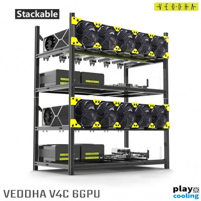 (⛏ พร้อมส่ง)  VEDDHA V4C 6GPU Premium Mining Aluminum Case Stackable (พรีเมี่ยมเคสริก วางซ้อนกันได้)