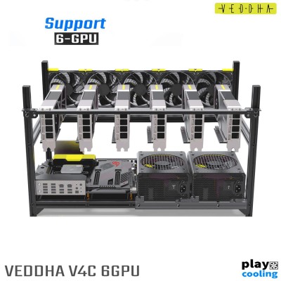 (⛏พร้อมส่ง)  VEDDHA V4C 6GPU +  Play Cool 3000GT Premium Mining Aluminum Case Stackable (พรีเมี่ยมเคสริก วางซ้อนกันได้)