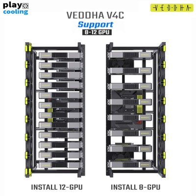 (⛏พร้อมส่ง)  VEDDHA V4C 8-12GPU  + Play Cool 3000GT Premium Mining Aluminum Case Stackable (พรีเมี่ยมเคสริก วางซ้อนกันได้