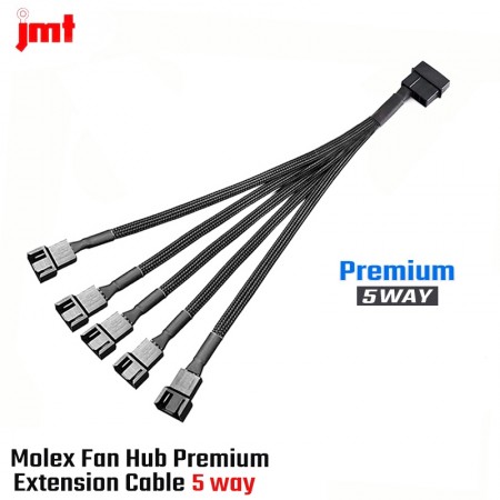Molex Fan Hub Premium Extension Cable Molex TO 4PIN X5 Black (สายถัก Molex 5-way )