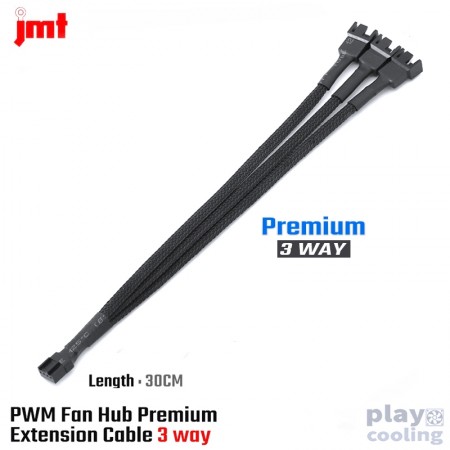 PWM Fan Hub Extension Cable PWM 4Pin one point to 3way Black  (สายถัก PWM 3way สีดำ)
