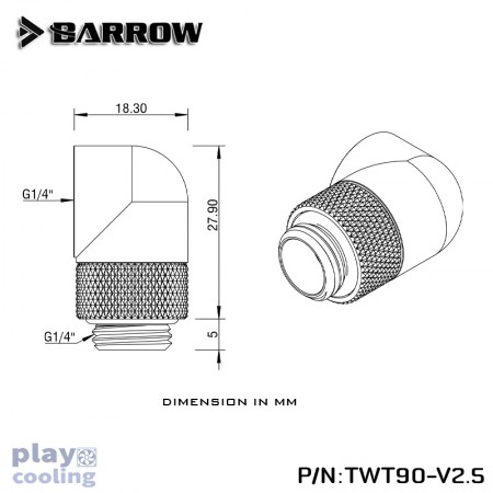 Barrow 90°Rotary Adapter (Male to Female) Black