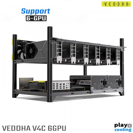 (⛏พร้อมส่ง)  VEDDHA V4C 6GPU + DELTA 3100RPM Premium Mining Aluminum Case Stackable (พรีเมี่ยมเคสริก วางซ้อนกันได้)