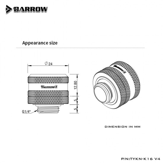 Barrow Compression Fitting  V4 - 16mm glod