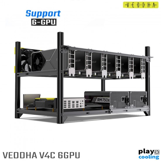 (⛏พร้อมส่ง)  VEDDHA V4C 6GPU + DELTA 3100RPM Premium Mining Aluminum Case Stackable (พรีเมี่ยมเคสริก วางซ้อนกันได้)